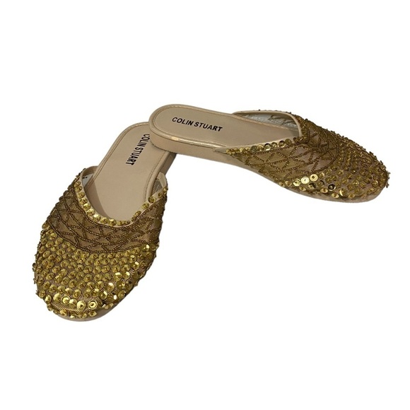 COLIN STEWART - SIZE 7 - RICH GOLD TONE MESH & SEQUINS -SLIP ON SLIDES SLIPPERS7 - Picture 4 of 11